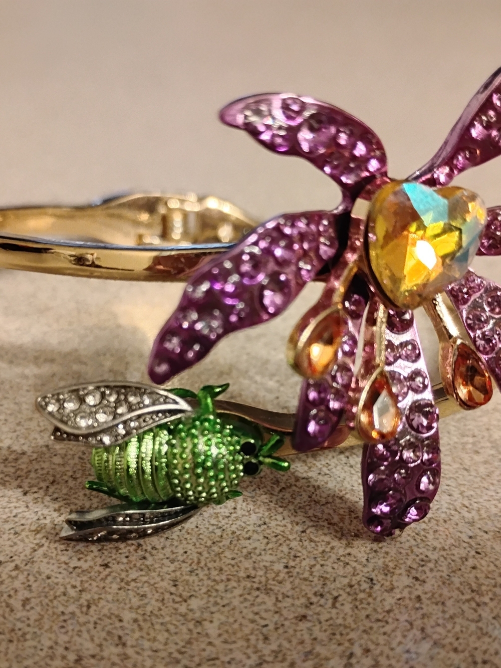 Betsey Johnson Purple Flower Bracelet with Green Bee Accent
